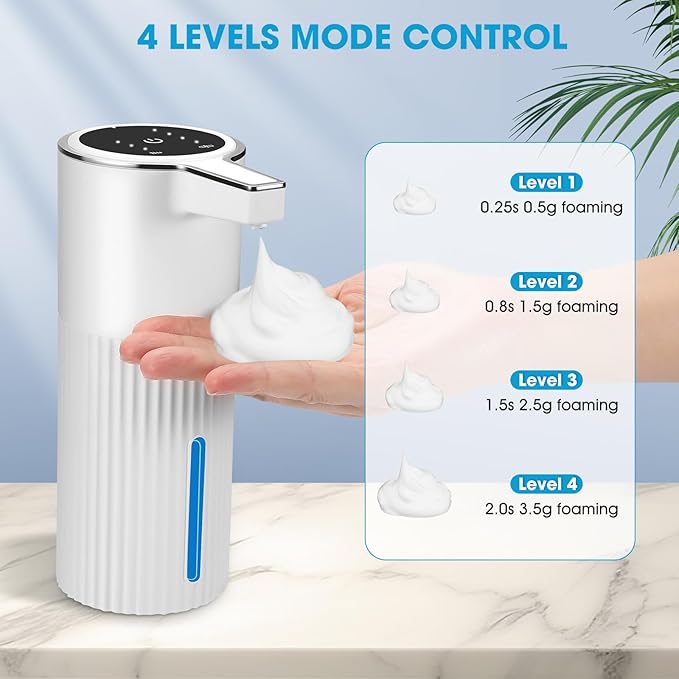 4 Pack Touchless Automatic Soap Dispenser, Smart Sensor Foam Hand Wash Dispenser, USB Rechargeable & Adjustable Customizable for Bathroom Countertop Kitchen Sink, 13.5 oz White Stripes