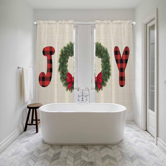 Red Green Christmas Window Curtains 72 Inch Long 2 Panel Set, Rod Pocket Long - Image 5