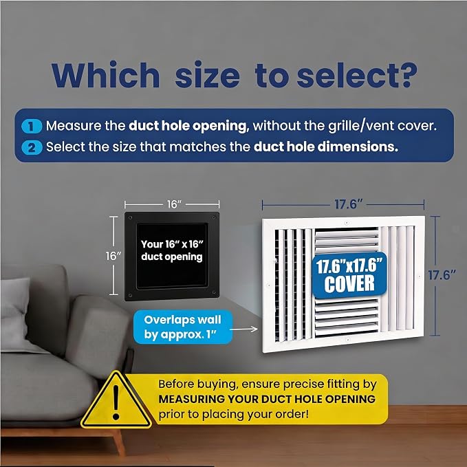 16x16 Aluminum 4-Way Air Vent Register HVAC Duct Cover Wall Ceiling Quiet - Image 2