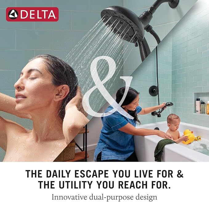 Delta Faucet Albion 14 Series Single-Handle Tub and Shower Faucet Set, Black/Gold Shower Trim with In2ition 2-in-1 Dual Shower Head, Matte Black/Champagne Bronze T144855-GZ-I (Valve Not Included)