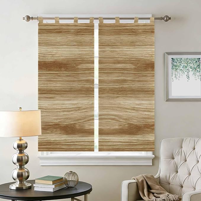 Light Brown Wood Grain Living Room Curtains 84 Inch Length, Window Curtains Tab - Image 2