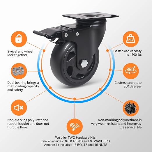 5 Inch Caster Wheels, Casters Set of 4, Heavy Duty Casters - Image 5