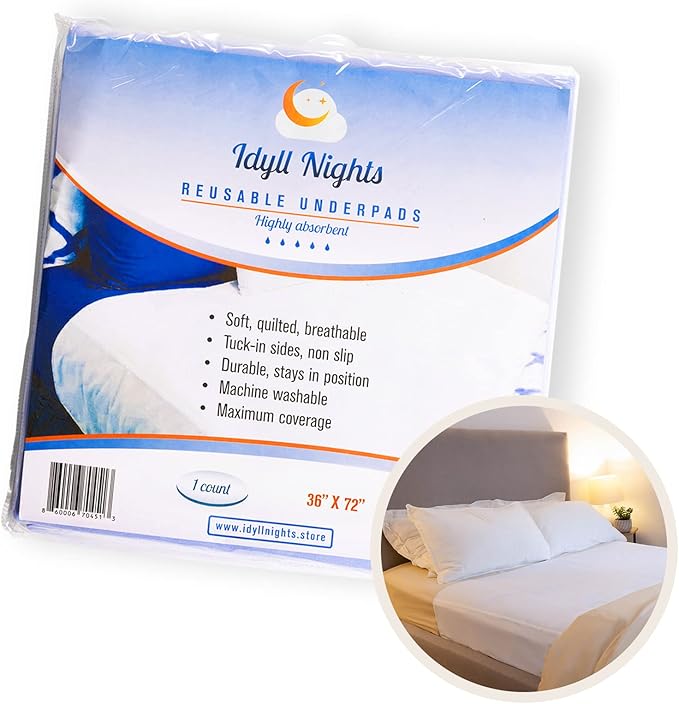 Washable Incontinence Bed Pad 36x72 – Soft, Absorbent & Waterproof Mattress Protector with Tuck-in Sides – Large King Size Reusable Pads for Kids, Adults, Seniors & Pets