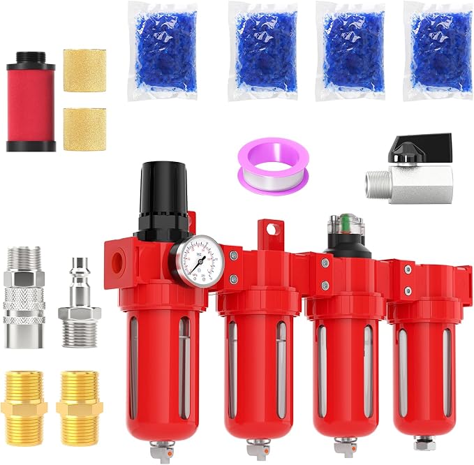 1/2" NPT Industrial Grade 4 Stage Aluminum Air Drying System, Coalescing Filter by MEANLINMEASURE