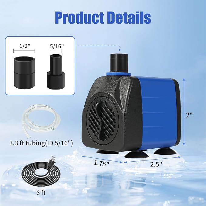 AQUANEAT Small Fountain Pump, 160 GPH Mini Submersible Water Pump - Image 2