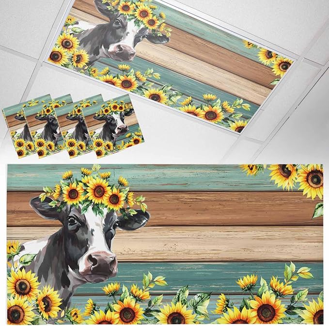 Fluorescent Light Covers Farm Cow Sunflower Magnetic Light Filters Vintage Blue by TweetyBed