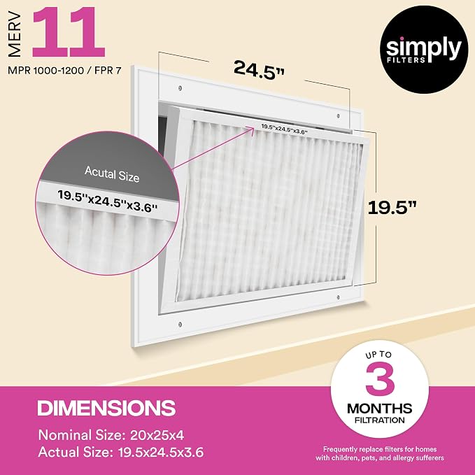 Simply 20x25x4 Air Filter, MERV 11, 4 Pack, Furnace Air Filter - Image 3