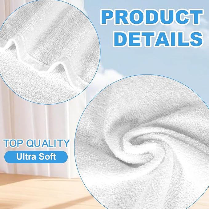 24 Pack 100% Cotton Wash Cloth, 12x12 Inch Highly Absorbent and Soft Feel Fingertip Towels, Machine Washable Washcloths for Bathroom, Gym, Hotel, Spa and Kitchen, White