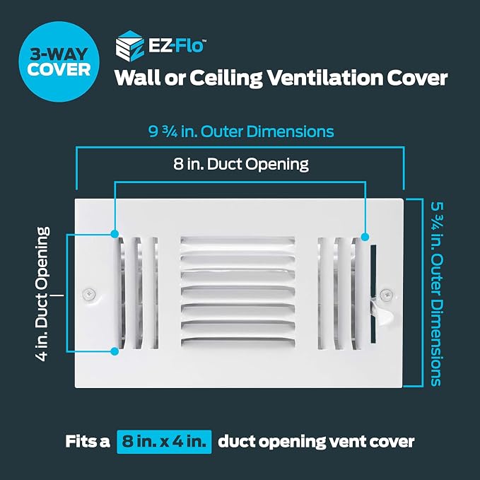 EZ-FLO 8 x 4 Inch Three-Way Ventilation Steel Sidewall/Ceiling Register - Image 2