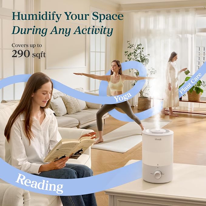 Levoit Humidifiers for Bedroom, 3L Cool Mist, Essential Oil Diffuser | Top - Image 6