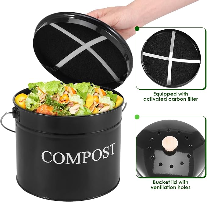 Kitchen Compost Bin 0.8 Gallon Metal Countertop Compost Bin - Image 3