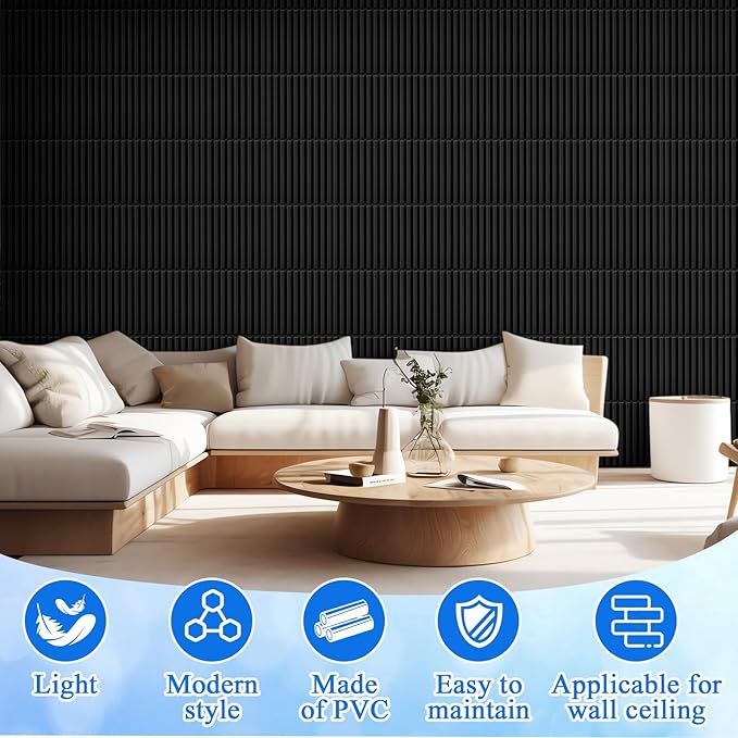 Nuanchu 32 Pcs 3D Slat Wall Panels, Paintable Waterproof Textured Tiles - Image 5