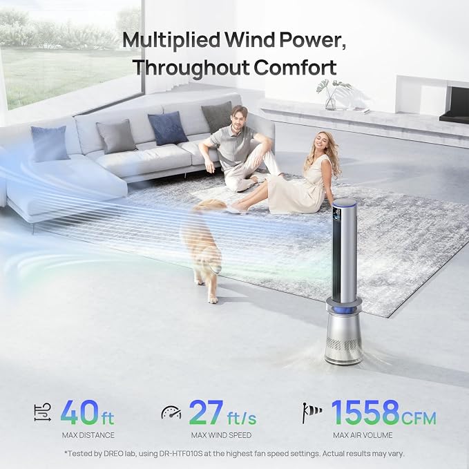 DREO MC710S Air Purifier Tower Fan, 27ft/s Velocity, 120°Oscillation, 24H Timer - Image 4