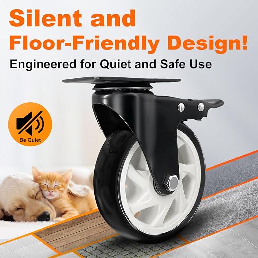 5 Inch Heavy Duty Caster Set of 4, Swivel Plate Castor Wheels - Image 6