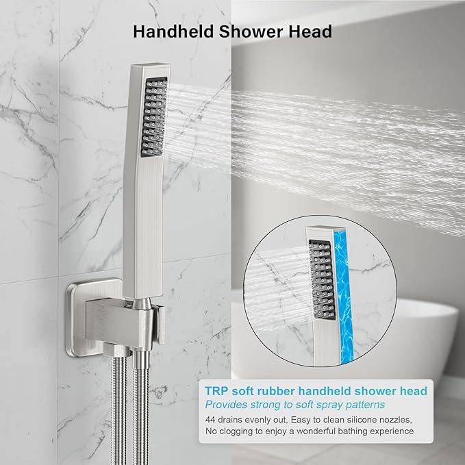 Shower Faucet Set Bathroom Square Rain Shower Head and Handle Set, Wall Mounted Shower Fixtures With Shower Valve and Trim Kit 12 inch Brushed Nickel
