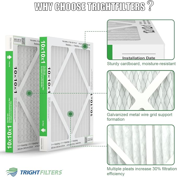 10x10x1 Air Filter 6 Pack, Durable MERV 8 Pleated Home HVAC AC Furnace Filters - Image 5