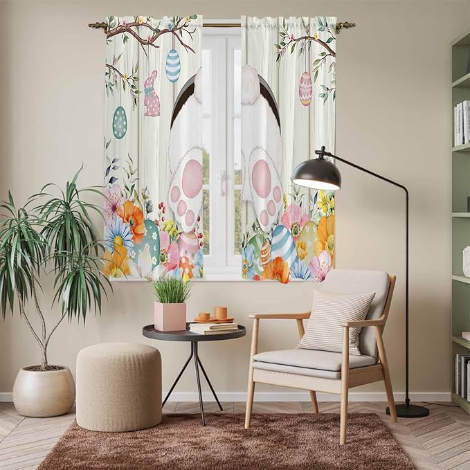 Easter Window Curtains 63 Inch Long 2 Panel Set, Rod Pocket Bedroom Curtains & - Image 7