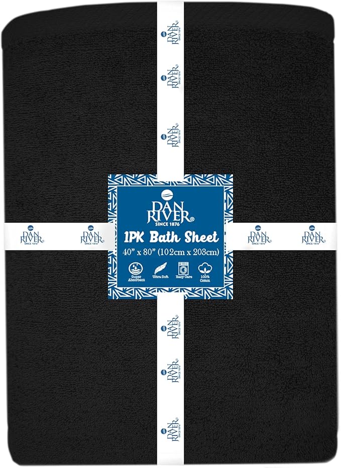 DAN RIVER Pack of 1 Bath Sheet 40x80 Inches, Oversized Black Bath Towels, Fluffy and Thick Extra Large Bath Sheets