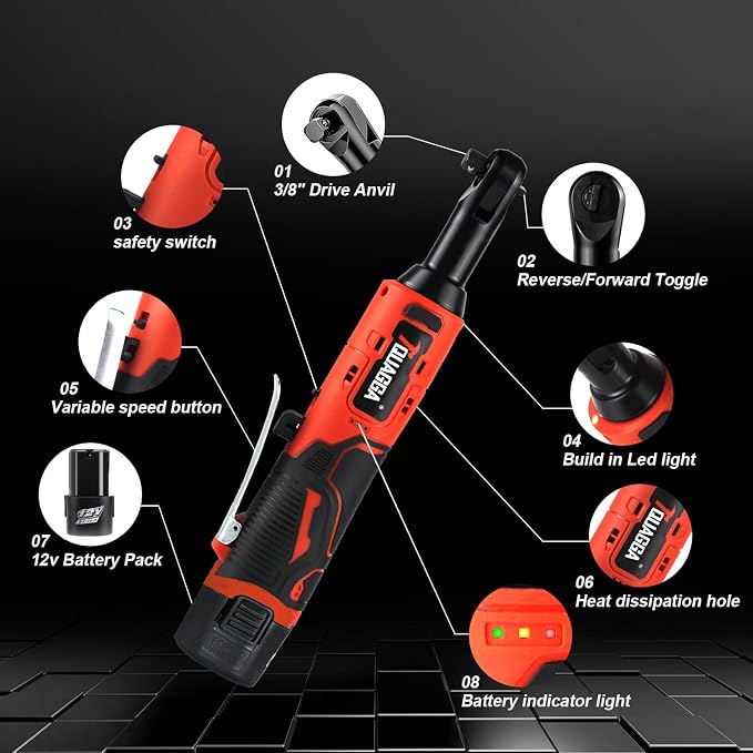3/8" Cordless Electric Ratchet Wrench Set, 12V Power Ratchet Tool Kit - Image 4