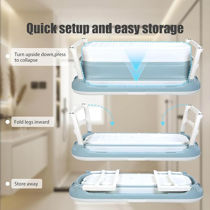 Portable Bathtub for Adult, Large Collapsible Tub, Portable Tub for Adults, Tub for Shower, Sweat Steaming Spa Sweat Steaming Bathtub, Effortless Folding Bathtub, Hot Bath, Ice Bath (Blue 50'')