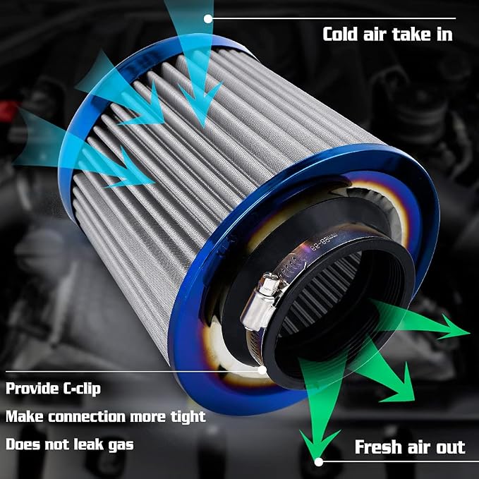 PTNHZ Universal Burnt Blue Neck 3" 76mm Car High Flow Cold Air Intake Air - Image 5