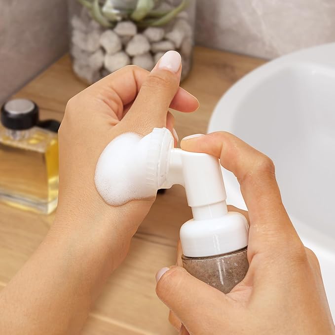 6PCS Foam Bottle with Brush, Empty Foaming Pump Dispenser Small Face Cleanser Empty Bottles with Brush Head Pressure Type for Facial Wash and Gel Cleansing Milk Beater 2oz