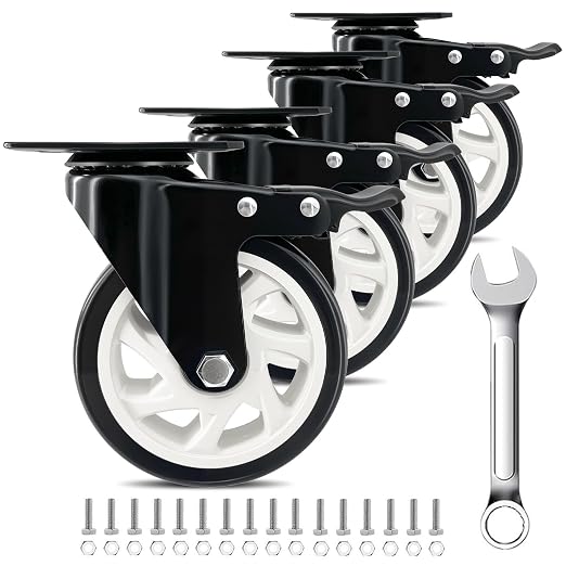 5 Inch Heavy Duty Caster Set of 4, Swivel Plate Castor Wheels by Unknown