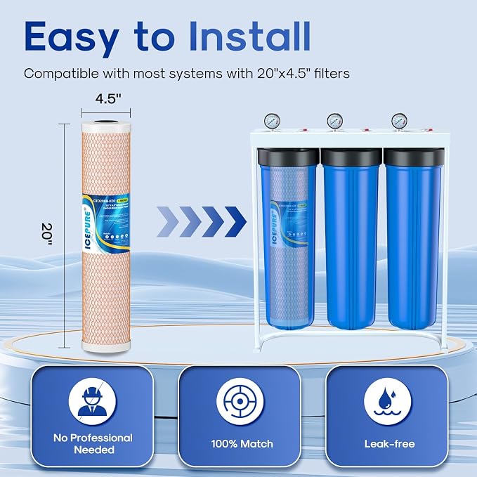 ICEPURE 5 Micron 4.5" x 20" CTO20BB-KDF Whole House Water Filter Coconut Shell - Image 6