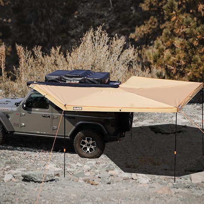 ALL-TOP Vehicle Awning 270 Degree 8.2' Rooftop Pull-Out Retractable 4x4 Weather-Proof UV50+ Side Awning for SUV/Truck/Van