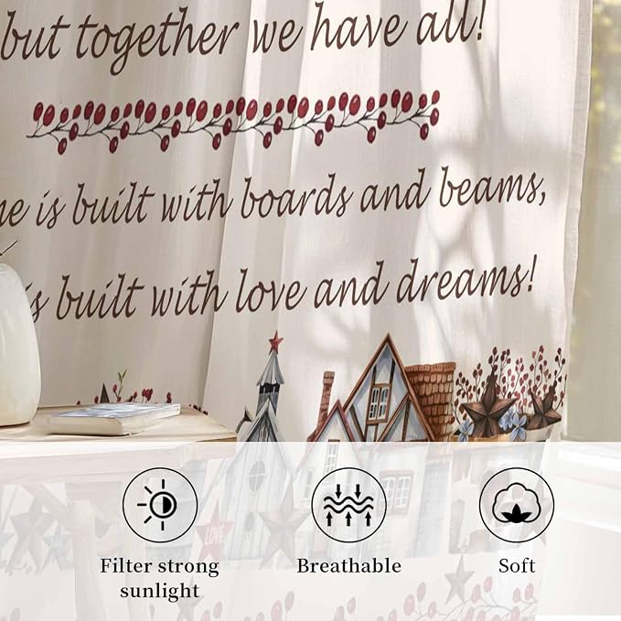 Farmhouse Sheer Curtains 84 Inch Length Country Star Barn Berry Brown Wood - Image 2