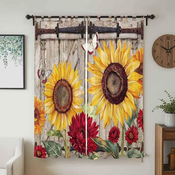 Sunflowers Living Room Curtains 84 Inch Length, Window Curtains Tab Top - Image 2