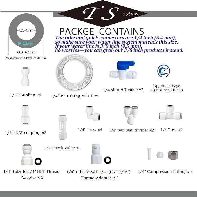 NSF 1/4" inch Water Line Tubing and Push to Connect Fittings - Image 2
