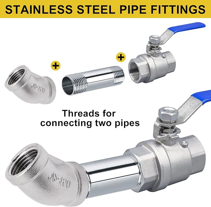 45 Degree Elbow 2PCS, 1/2" NPT Female x 1/2" NPT Female 304 Stainless Steel - Image 7