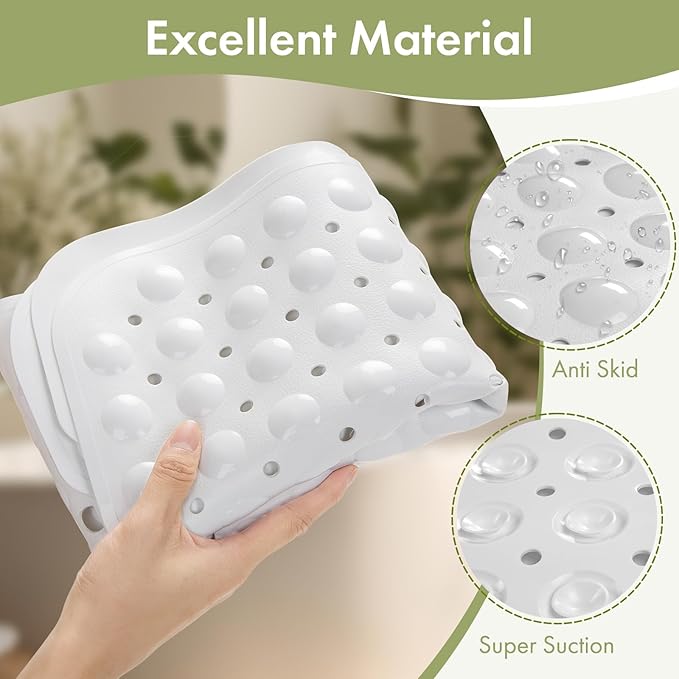 AmazerBath Shower Mat Non Slip 40 x 16 Inches, Shower Stall Mats with Suction Cups and Drain Holes, Non Slip Bath Mat for Tub for Elderly & Kids, White