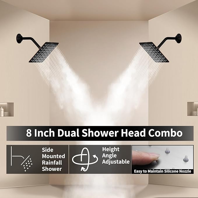 Oil Rubbed Bronze Digital Display Shower System with 12 inch Ceiling Mounted Shower Head and Wall Mounted Two Shower Head(8 inch), with Handheld Shower