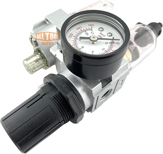 1/4" NPT Mini Compressed Air In Line Filter Regulator Lubricator Oiler Combo - Image 5