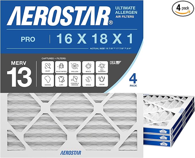 Aerostar 16x18x1 MERV 13 High Efficiency Pleated Air Filter, Electrostatic AC by AirFiltersDelivered