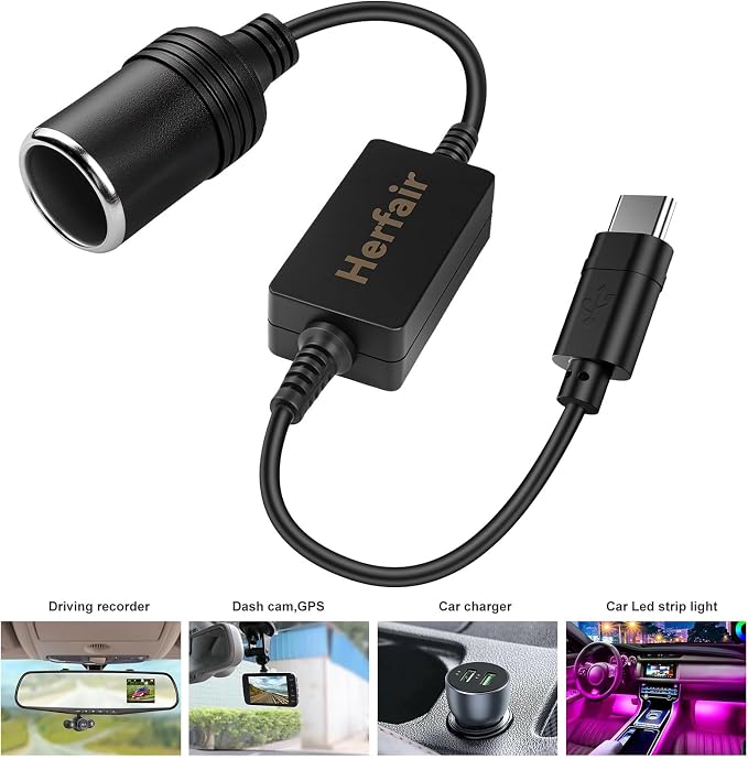 USB C Male to 12V Car Cigarette Lighter Socket Female Converter Adapter Power - Image 4