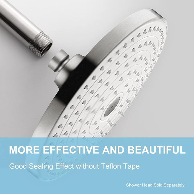 OFFO Shower Arm with Flange, 3 in Brushed Nickel Ceiling Mount Replacement Rain Shower Head Straight Arm Ceiling-Mounted For Fixed Shower Head & High Pressure Rain
