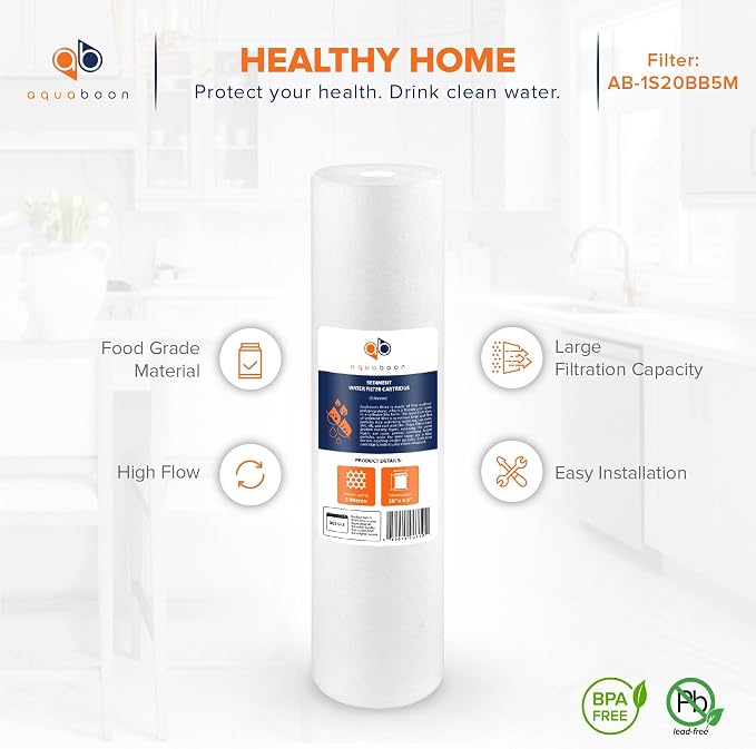 Aquaboon 5 Micron 20 x 4.5 Sediment, Anti-Scale, Carbon Water Filters Cartridges - Image 6