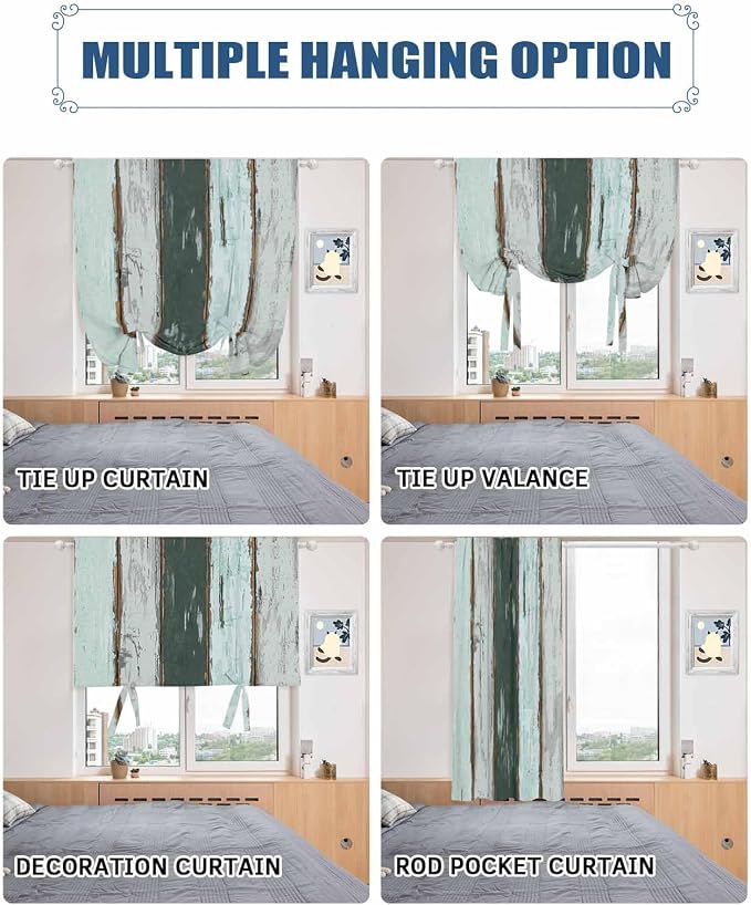 Tie Up Curtains for Windows, Vintage Wooden Retro Art Farmhouse Barns Privacy - Image 5
