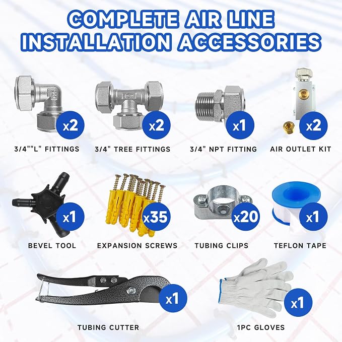 Compressed Air Line Kit, 3/4" x 50‘&120’&200‘&300‘ HDPE-Aluminum-HDPE Piping - Image 3