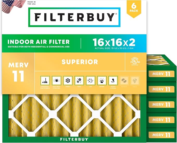Filterbuy 16x16x2 Air Filter MERV 11 Superior Pet & Allergy Defense, by Filterbuy