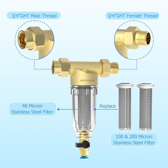 GFC40 Garden Hose Filter with 3/4" GHT Connector, 40 & 100 & 200 Micron - Image 2