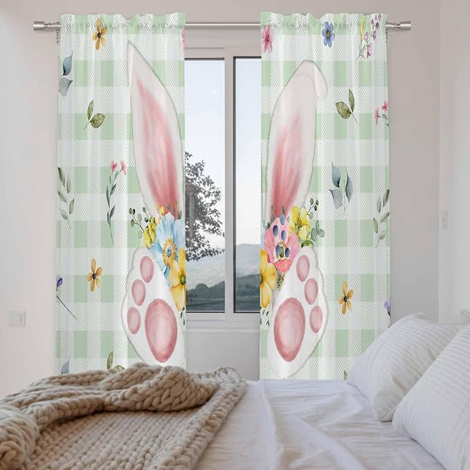 Easter Window Curtains 72 Inch Long 2 Panel Set, Rod Pocket Long Curtains & - Image 4