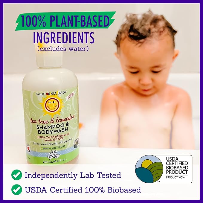 California Baby Tea Tree & Lavender Baby Wash + Baby Shampoo | 100% Plant-Based | Tea Tree Shampoo For Sensitive Skin | Hypoallergenic | 251mL / 8.5oz