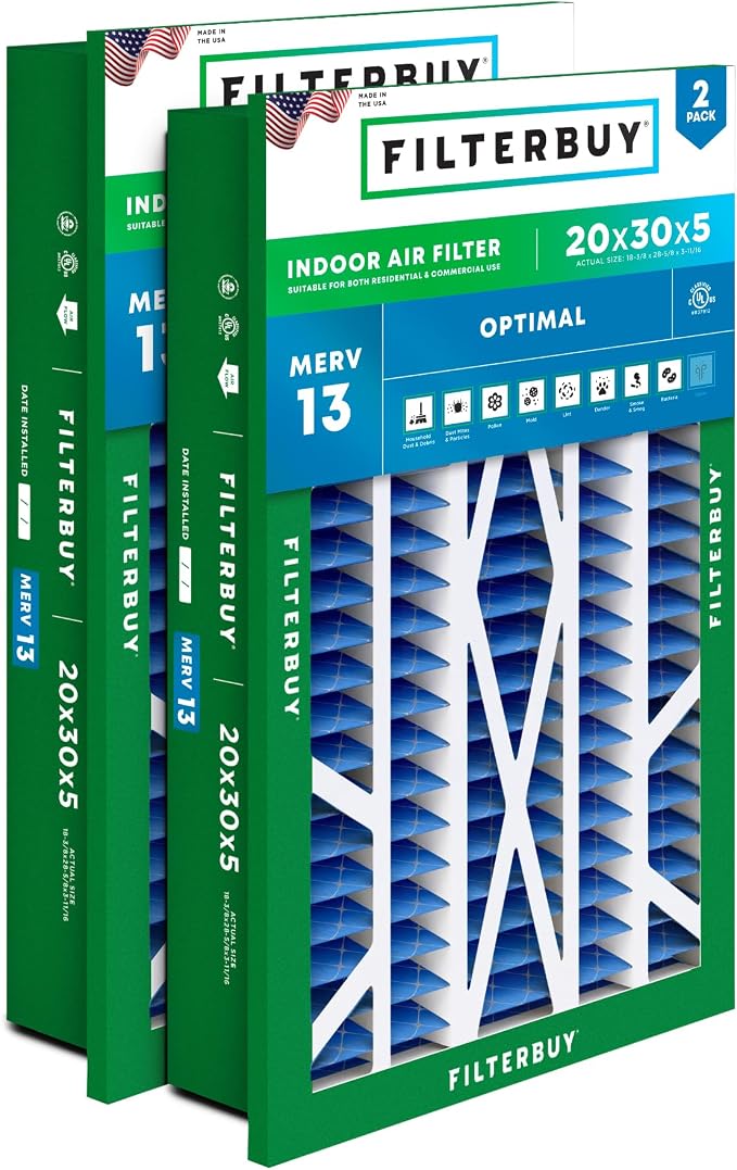Filterbuy 20x30x5 Air Filter MERV 13 Optimal Smoke & Allergy Defense, by Filterbuy