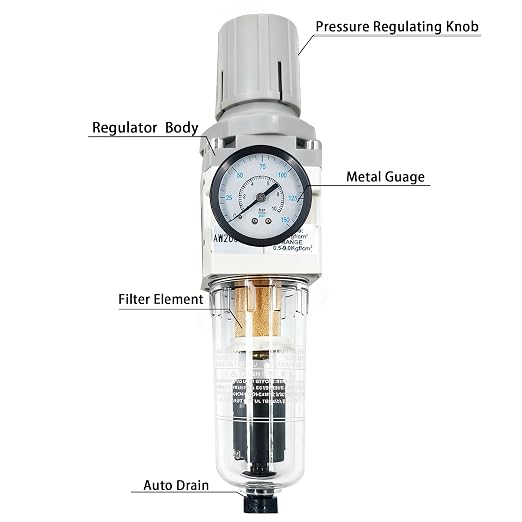 XingNEeng 1/4" NPT Compressed Air Filter Regulator Combo Piggyback, Water/Oil - Image 2