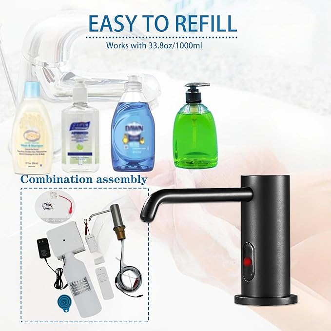 Automatic Soap Dispenser Touchless for Kitchen and Bathroom, Sink Built in Commercial Electric Soap Dispenser,Upgraded Infrared Sensors Brass Material, with Bottle and Pump 33.81oz/1000ml
