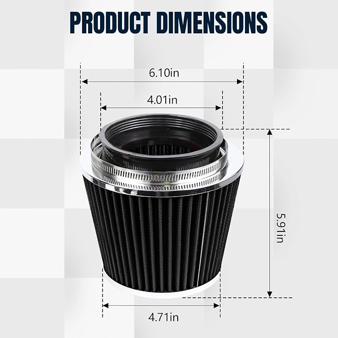 Hovom Universal Clamp-On Air Intake Filter, 76 89 102MM High Flow Round Tapered - Image 2